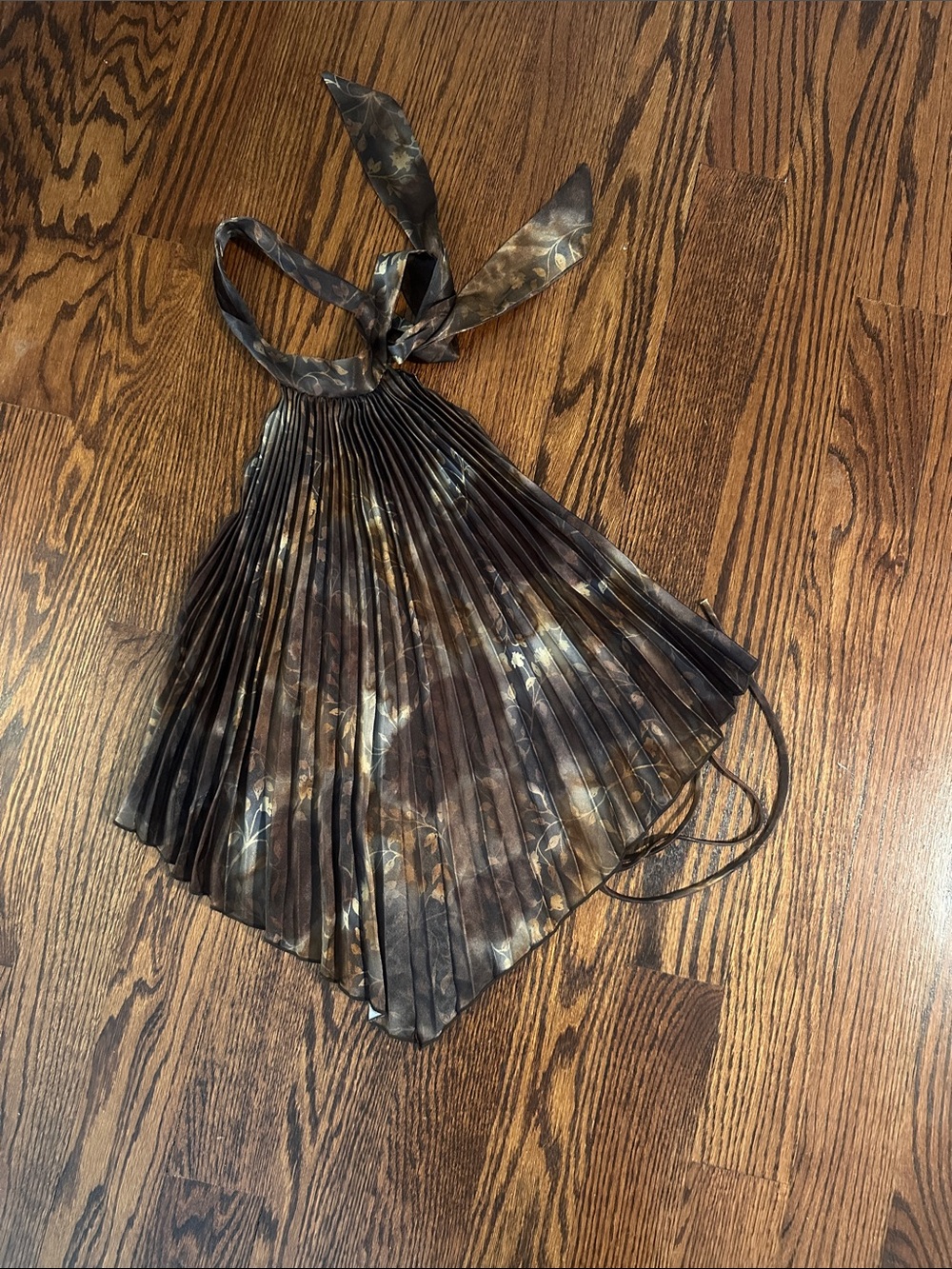 Pleated Halter Top in Brown & Black Floral Print